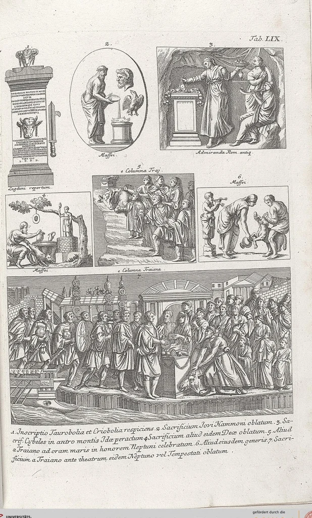 An illustration from Griechische und Römische Alterthümer: welche der berühmte P. Montfaucon ehemals samt den dazu gehörigen Supplementen in zehen Bänden in Folio, an das Licht gestellet hat, ..., 1757, leaf 290