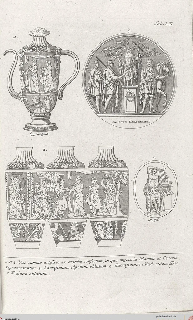 An illustration from Griechische und Römische Alterthümer: welche der berühmte P. Montfaucon ehemals samt den dazu gehörigen Supplementen in zehen Bänden in Folio, an das Licht gestellet hat, ..., 1757, leaf 294