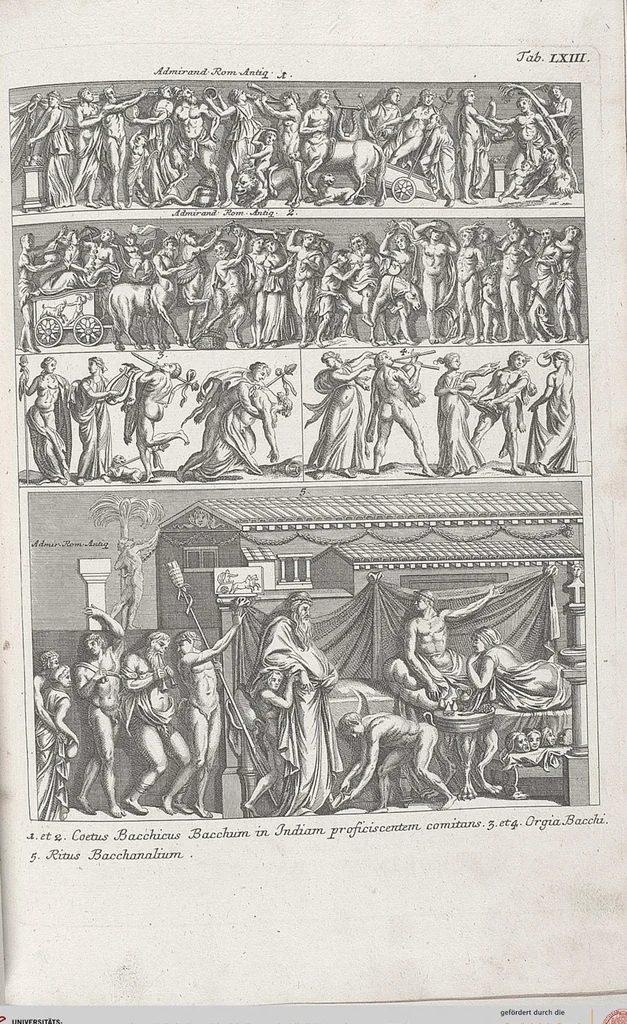 An illustration from Griechische und Römische Alterthümer: welche der berühmte P. Montfaucon ehemals samt den dazu gehörigen Supplementen in zehen Bänden in Folio, an das Licht gestellet hat, ..., 1757, leaf 304
