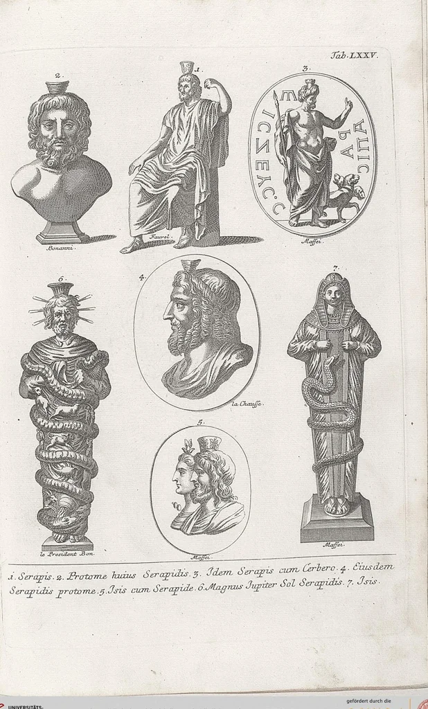 An illustration from Griechische und Römische Alterthümer: welche der berühmte P. Montfaucon ehemals samt den dazu gehörigen Supplementen in zehen Bänden in Folio, an das Licht gestellet hat, ..., 1757, leaf 358