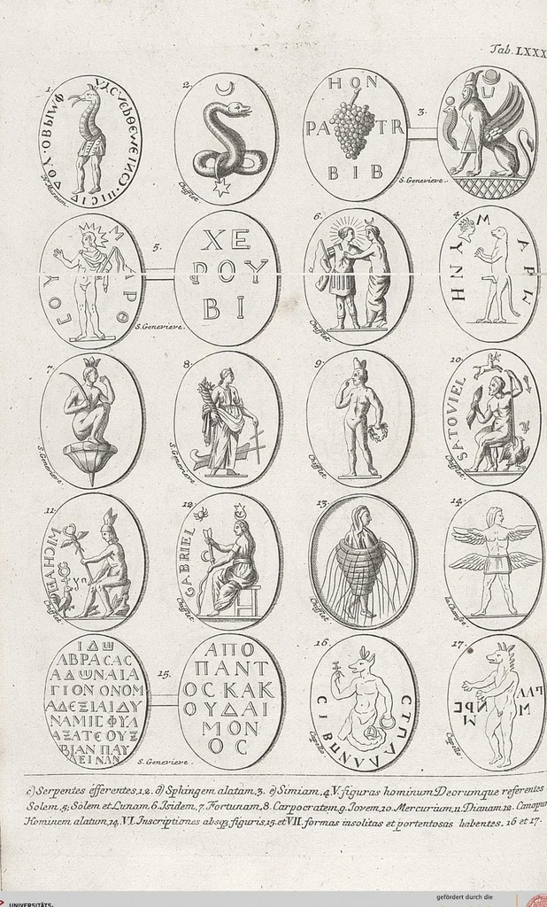 An illustration from Griechische und Römische Alterthümer: welche der berühmte P. Montfaucon ehemals samt den dazu gehörigen Supplementen in zehen Bänden in Folio, an das Licht gestellet hat, ..., 1757, leaf 385