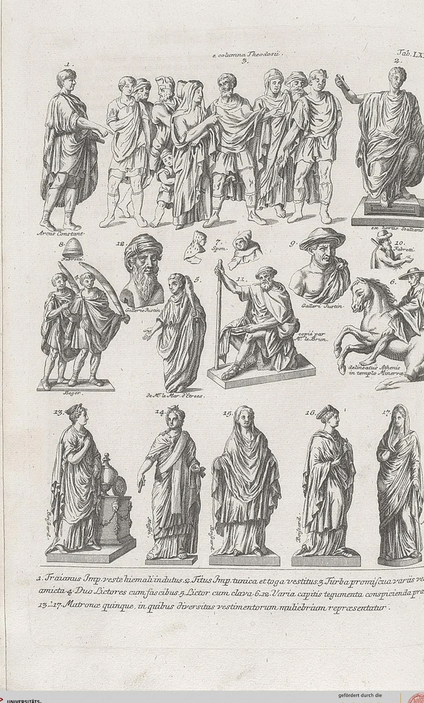An illustration from Griechische und Römische Alterthümer: welche der berühmte P. Montfaucon ehemals samt den dazu gehörigen Supplementen in zehen Bänden in Folio, an das Licht gestellet hat, ..., 1757, leaf 421