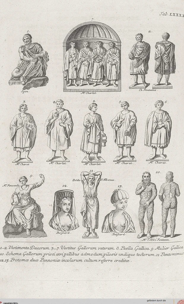 An illustration from Griechische und Römische Alterthümer: welche der berühmte P. Montfaucon ehemals samt den dazu gehörigen Supplementen in zehen Bänden in Folio, an das Licht gestellet hat, ..., 1757, leaf 443