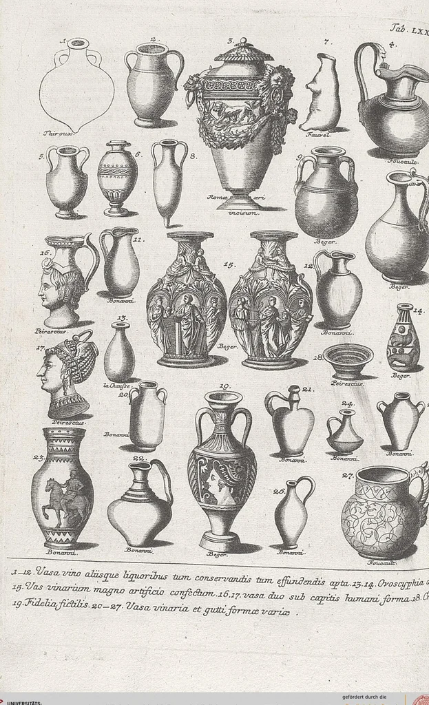 An illustration from Griechische und Römische Alterthümer: welche der berühmte P. Montfaucon ehemals samt den dazu gehörigen Supplementen in zehen Bänden in Folio, an das Licht gestellet hat, ..., 1757, leaf 465