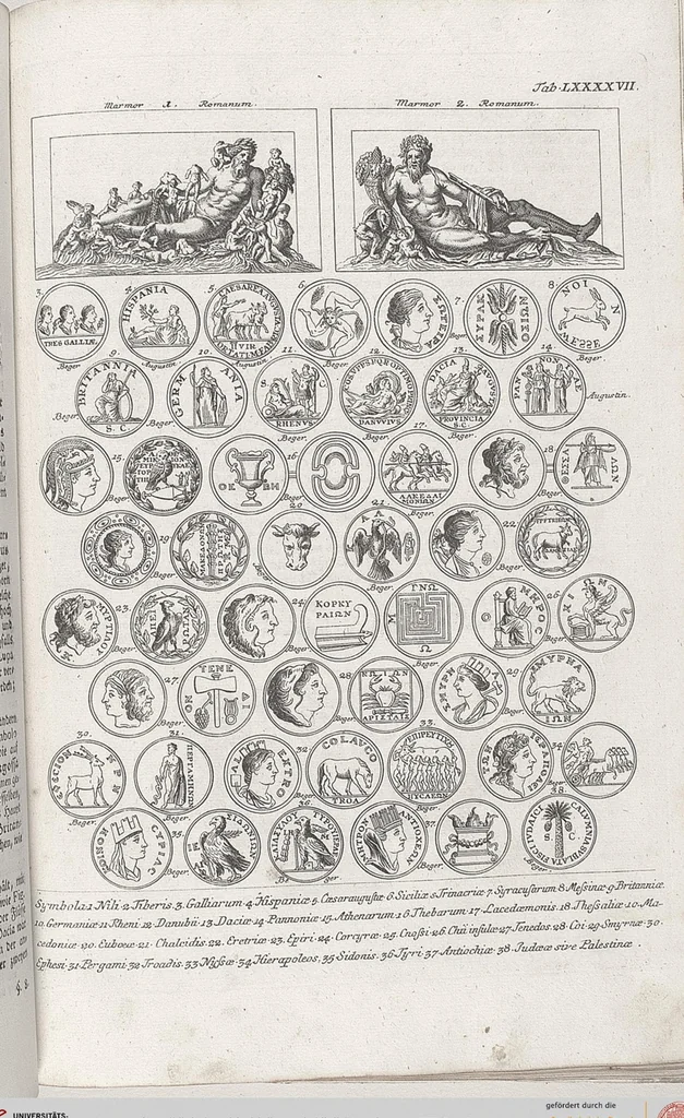 An illustration from Griechische und Römische Alterthümer: welche der berühmte P. Montfaucon ehemals samt den dazu gehörigen Supplementen in zehen Bänden in Folio, an das Licht gestellet hat, ..., 1757, leaf 492