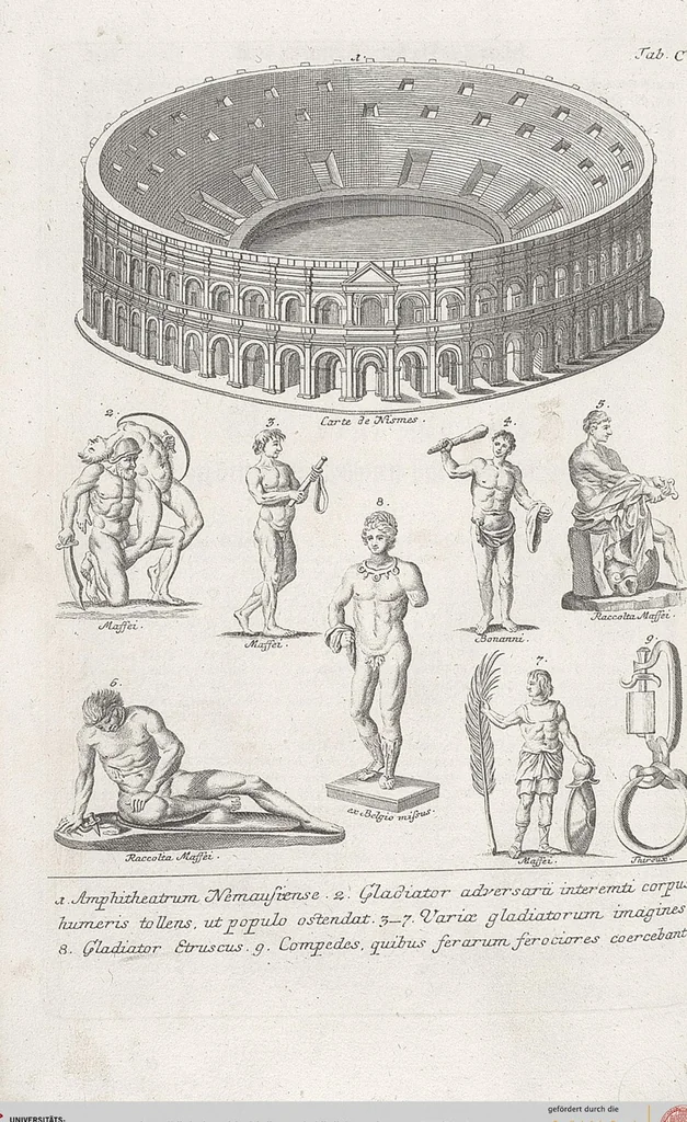 An illustration from Griechische und Römische Alterthümer: welche der berühmte P. Montfaucon ehemals samt den dazu gehörigen Supplementen in zehen Bänden in Folio, an das Licht gestellet hat, ..., 1757, leaf 509