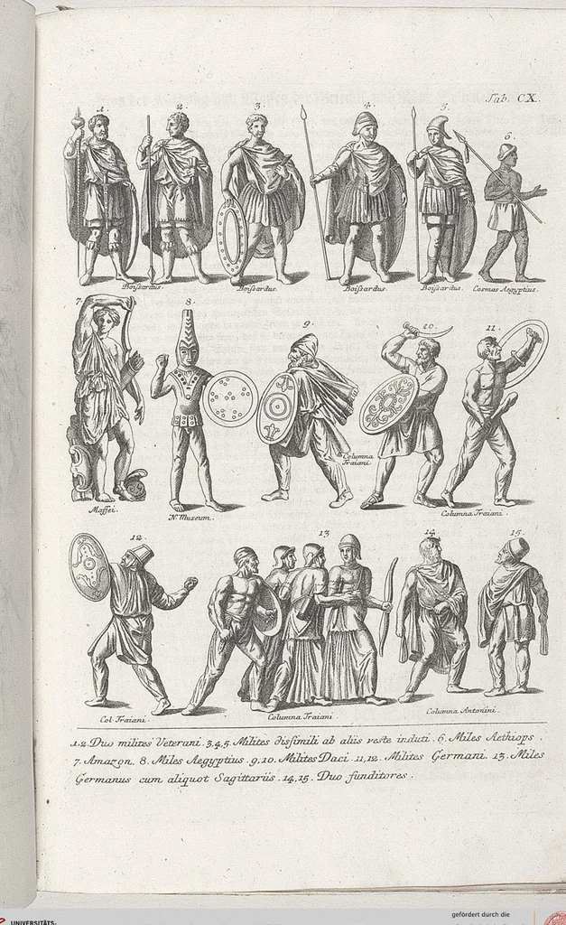 An illustration from Griechische und Römische Alterthümer: welche der berühmte P. Montfaucon ehemals samt den dazu gehörigen Supplementen in zehen Bänden in Folio, an das Licht gestellet hat, ..., 1757, leaf 576