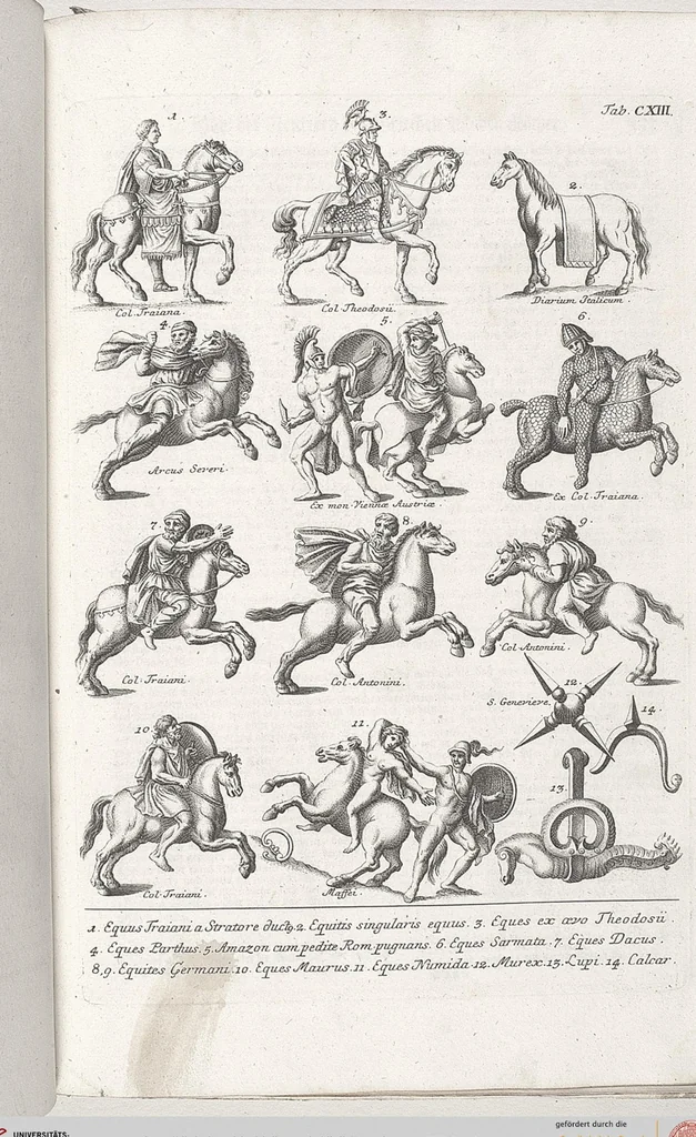 An illustration from Griechische und Römische Alterthümer: welche der berühmte P. Montfaucon ehemals samt den dazu gehörigen Supplementen in zehen Bänden in Folio, an das Licht gestellet hat, ..., 1757, leaf 590
