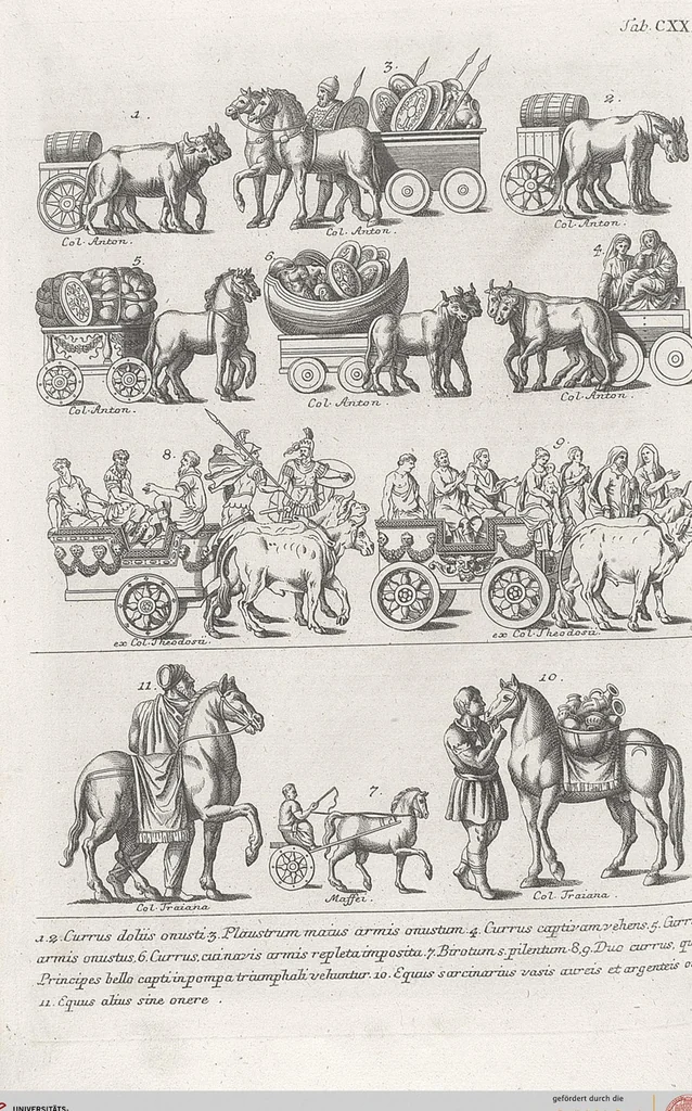 An illustration from Griechische und Römische Alterthümer: welche der berühmte P. Montfaucon ehemals samt den dazu gehörigen Supplementen in zehen Bänden in Folio, an das Licht gestellet hat, ..., 1757, leaf 633