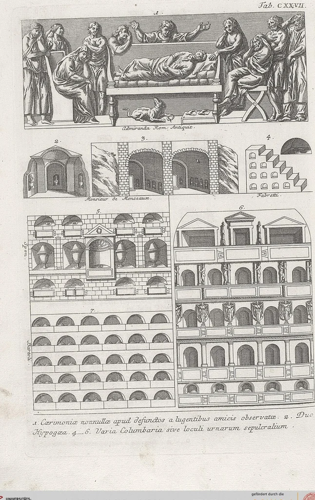 An illustration from Griechische und Römische Alterthümer: welche der berühmte P. Montfaucon ehemals samt den dazu gehörigen Supplementen in zehen Bänden in Folio, an das Licht gestellet hat, ..., 1757, leaf 653