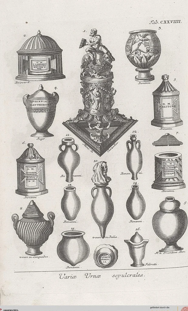 An illustration from Griechische und Römische Alterthümer: welche der berühmte P. Montfaucon ehemals samt den dazu gehörigen Supplementen in zehen Bänden in Folio, an das Licht gestellet hat, ..., 1757, leaf 663