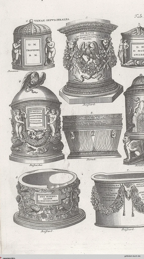 An illustration from Griechische und Römische Alterthümer: welche der berühmte P. Montfaucon ehemals samt den dazu gehörigen Supplementen in zehen Bänden in Folio, an das Licht gestellet hat, ..., 1757, leaf 665
