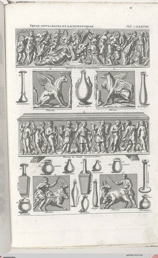 An illustration from Griechische und Römische Alterthümer: welche der berühmte P. Montfaucon ehemals samt den dazu gehörigen Supplementen in zehen Bänden in Folio, an das Licht gestellet hat, ..., 1757, leaf 686