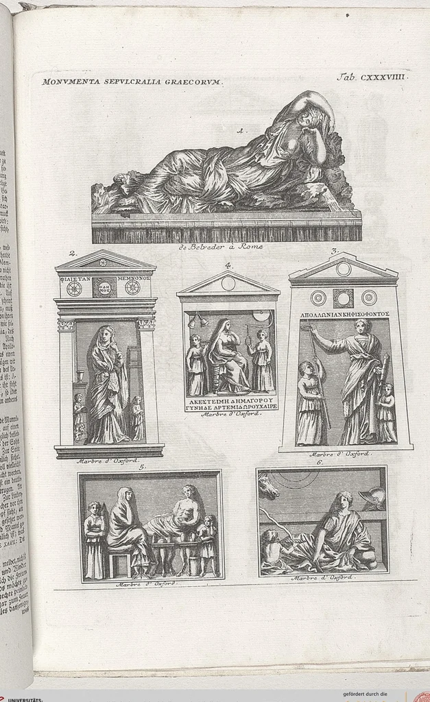 An illustration from Griechische und Römische Alterthümer: welche der berühmte P. Montfaucon ehemals samt den dazu gehörigen Supplementen in zehen Bänden in Folio, an das Licht gestellet hat, ..., 1757, leaf 690