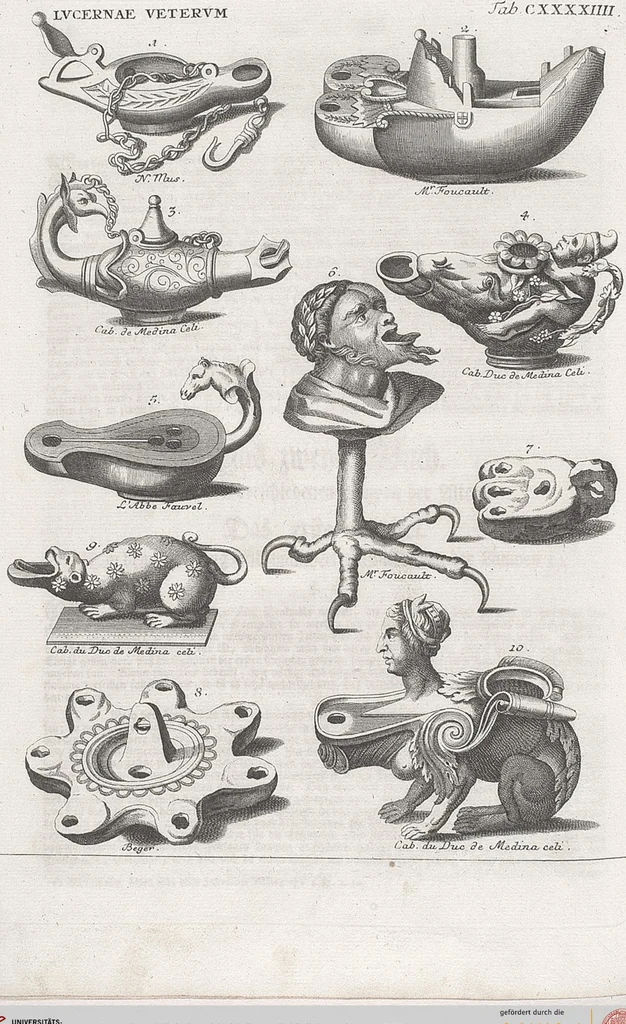An illustration from Griechische und Römische Alterthümer: welche der berühmte P. Montfaucon ehemals samt den dazu gehörigen Supplementen in zehen Bänden in Folio, an das Licht gestellet hat, ..., 1757, leaf 715