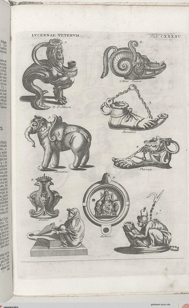 An illustration from Griechische und Römische Alterthümer: welche der berühmte P. Montfaucon ehemals samt den dazu gehörigen Supplementen in zehen Bänden in Folio, an das Licht gestellet hat, ..., 1757, leaf 718