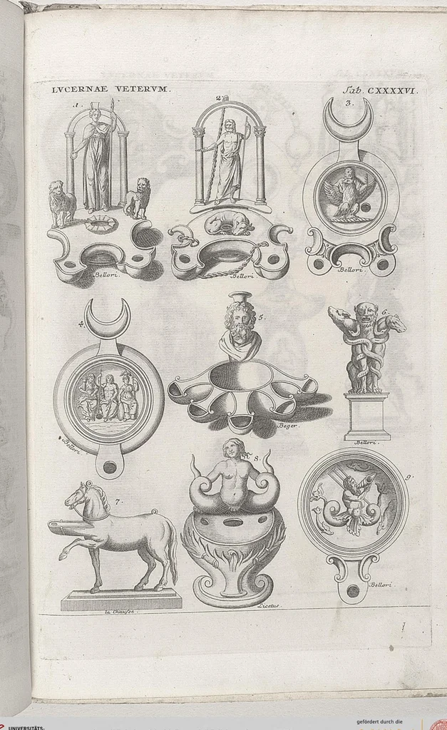 An illustration from Griechische und Römische Alterthümer: welche der berühmte P. Montfaucon ehemals samt den dazu gehörigen Supplementen in zehen Bänden in Folio, an das Licht gestellet hat, ..., 1757, leaf 720