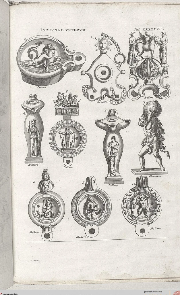 An illustration from Griechische und Römische Alterthümer: welche der berühmte P. Montfaucon ehemals samt den dazu gehörigen Supplementen in zehen Bänden in Folio, an das Licht gestellet hat, ..., 1757, leaf 722