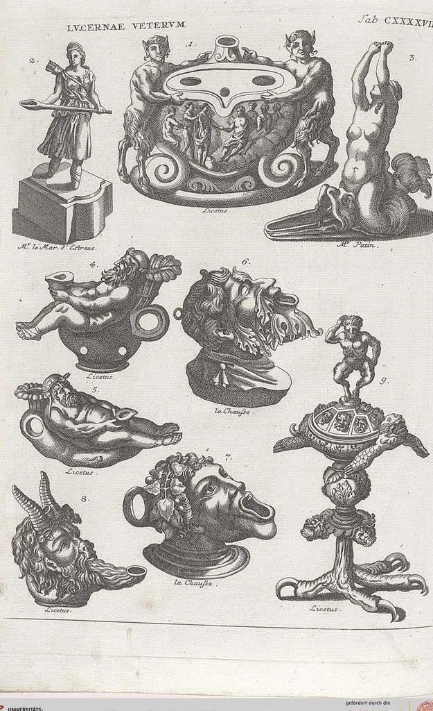An illustration from Griechische und Römische Alterthümer: welche der berühmte P. Montfaucon ehemals samt den dazu gehörigen Supplementen in zehen Bänden in Folio, an das Licht gestellet hat, ..., 1757, leaf 727