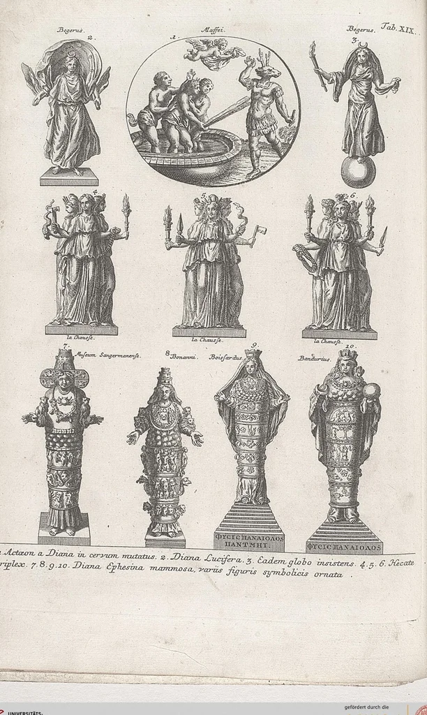 An illustration from Griechische und Römische Alterthümer: welche der berühmte P. Montfaucon ehemals samt den dazu gehörigen Supplementen in zehen Bänden in Folio, an das Licht gestellet hat, ..., 1757, leaf 98