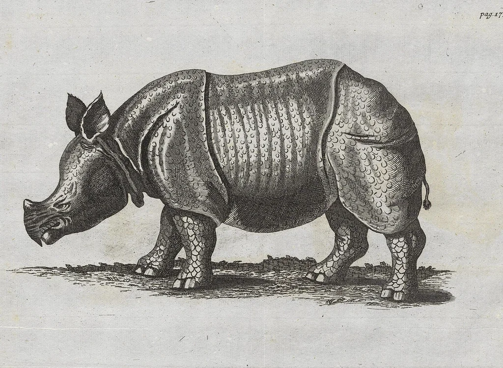 An illustration from Die Natürliche Historie Des Nashorns, 1747, leaf 17