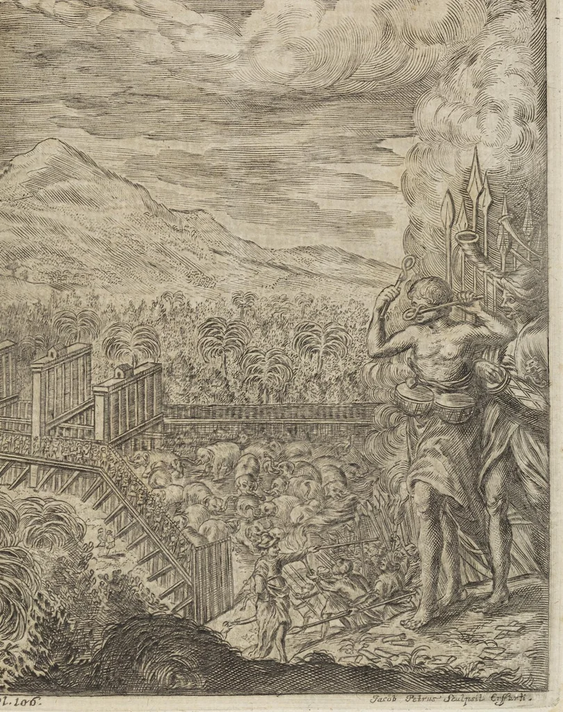 An illustration from D. Georg. Christoph. Petri ab Hartenfelß/ Consiliarii Et Archiatri Moguntini &c. &c. Elephantographia Curiosa: Cui Accessit Ejusdem Auctoris Oratio Panegyrica De Elephantis, Publice In Actu Doctorali Erfordiæ Habita; Nec Non Justi Lipsii Epistola De Eodem Argumento Erudite Conscripta: In Fine Adjectus Est Index Rerum Notabilium Locupletissimus, leaf 161