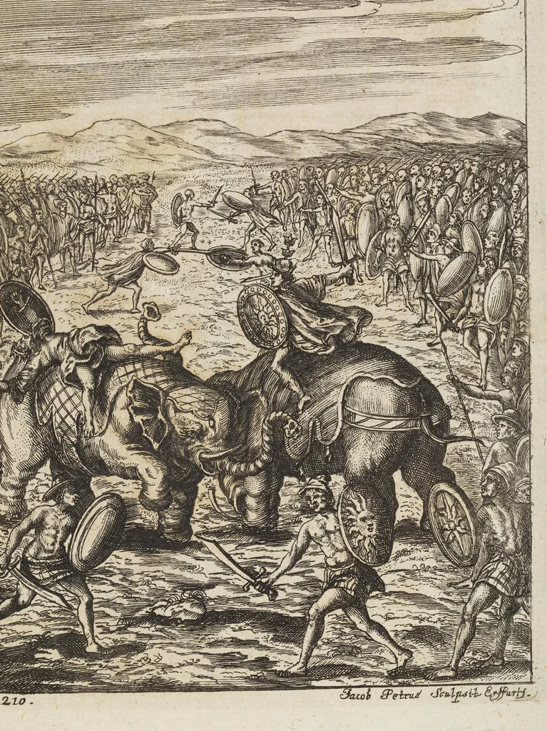 An illustration from D. Georg. Christoph. Petri ab Hartenfelß/ Consiliarii Et Archiatri Moguntini &c. &c. Elephantographia Curiosa: Cui Accessit Ejusdem Auctoris Oratio Panegyrica De Elephantis, Publice In Actu Doctorali Erfordiæ Habita; Nec Non Justi Lipsii Epistola De Eodem Argumento Erudite Conscripta: In Fine Adjectus Est Index Rerum Notabilium Locupletissimus, leaf 295