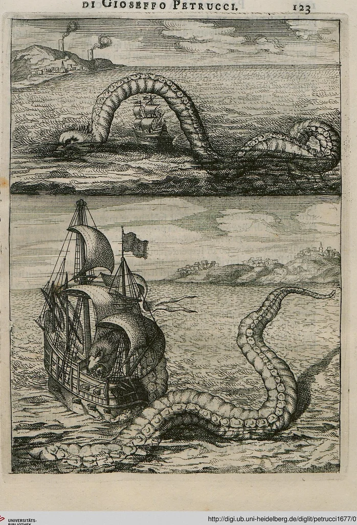 An illustration from Prodomo Apologetico alli Studi Chircheriani: Opera di Gioseffo Petrucci ..., Nella quale con un'apparato di Saggi diversi, si dà prova dell'esquisito Studio ha tenuto ... Atanasio Chircher, Circa il credere all'opinioni degli Scrittori ..., 1677, leaf 145