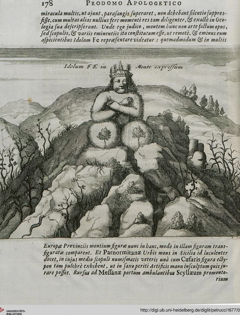 An illustration from Prodomo Apologetico alli Studi Chircheriani: Opera di Gioseffo Petrucci ..., Nella quale con un'apparato di Saggi diversi, si dà prova dell'esquisito Studio ha tenuto ... Atanasio Chircher, Circa il credere all'opinioni degli Scrittori ..., 1677, leaf 201