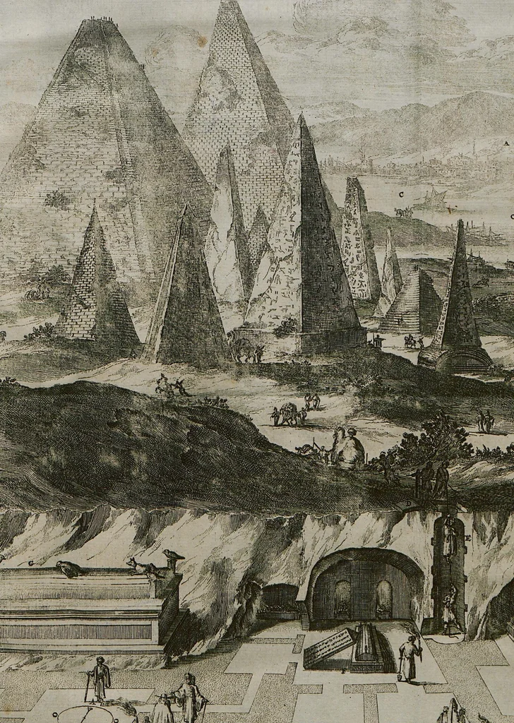 An illustration from Prodomo Apologetico alli Studi Chircheriani: Opera di Gioseffo Petrucci ..., Nella quale con un'apparato di Saggi diversi, si dà prova dell'esquisito Studio ha tenuto ... Atanasio Chircher, Circa il credere all'opinioni degli Scrittori ..., 1677, leaf 223