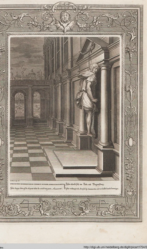 An illustration from Neueröffneter Musen-Tempel: welcher das allermerkwürdigste, aus den Fabeln der Alten in 60 auserlesenen und schönen Kupfern von Bernard Picart und andern kunstreichen Männern vorstellet ; mit deutlichen Erklärungen und Anmerkungen, 1754, leaf 213