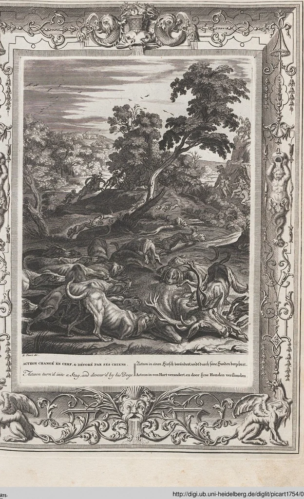 An illustration from Neueröffneter Musen-Tempel: welcher das allermerkwürdigste, aus den Fabeln der Alten in 60 auserlesenen und schönen Kupfern von Bernard Picart und andern kunstreichen Männern vorstellet ; mit deutlichen Erklärungen und Anmerkungen, 1754, leaf 87