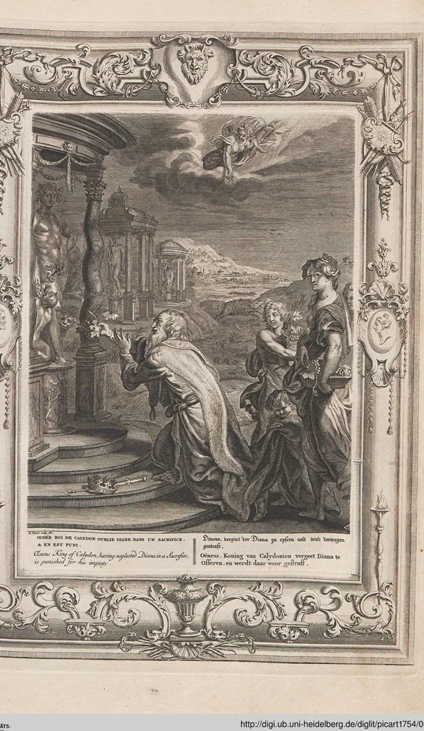 An illustration from Neueröffneter Musen-Tempel: welcher das allermerkwürdigste, aus den Fabeln der Alten in 60 auserlesenen und schönen Kupfern von Bernard Picart und andern kunstreichen Männern vorstellet ; mit deutlichen Erklärungen und Anmerkungen, 1754, leaf 90
