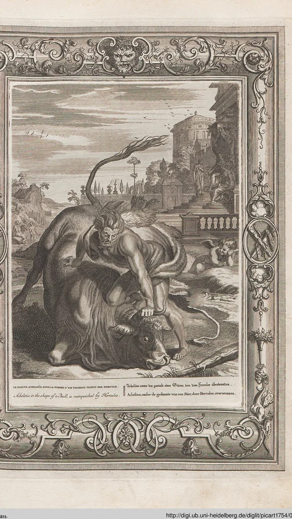 An illustration from Neueröffneter Musen-Tempel: welcher das allermerkwürdigste, aus den Fabeln der Alten in 60 auserlesenen und schönen Kupfern von Bernard Picart und andern kunstreichen Männern vorstellet ; mit deutlichen Erklärungen und Anmerkungen, 1754, leaf 98