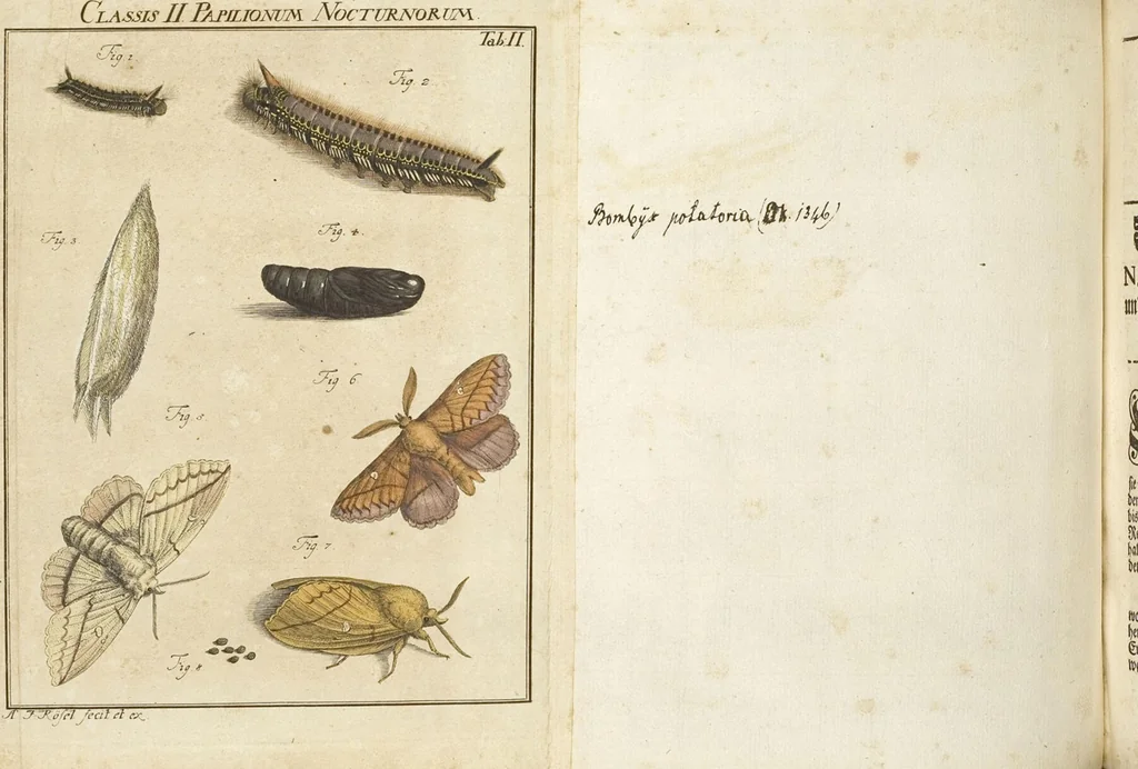 An illustration from (Band 1): ... in welchem die in sechs Classen eingetheilte Papilionen mit ihrem Ursprung, Verwandlung und allen wunderbaren Eigenschafften, aus eigener Erfahrung beschrieben und in sauber illuminirten Kupfern, nach dem Leben abgebildet, vorgestellet werden von August Johann Rösel, Miniatur-Mahlern: Nebst einer Vorrede, in welcher von dem Nutzen derer Insecten gehandelt, was sie seyen gezeiget, und von der Eintheilung dererselben Nachricht gegeben wird, 1746, leaf 293
