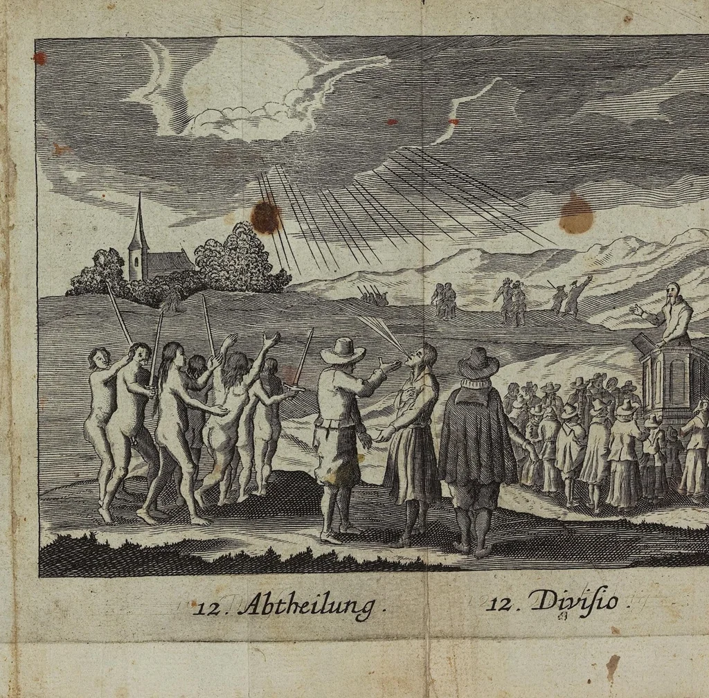 An illustration from Der gantzen Welt Religionen; Oder Beschreibung aller Gottes- und Götzendienste/ wie auch Ketzereyen/ in Asia, Africa, America, und Europa, von Anfang der Welt/ biß auff diese gegenwertige Zeit: Oder Beschreibung aller Gottes- und Götzendienste, wie auch Ketzereyen, in Asia, Africa, America und Europa, von Anfang der Welt, biß auff diese gegenwertige Zeit, 1668, leaf 485