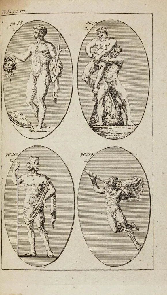 An illustration from A Guide To Classical Learning: Or, Polymetis Abridged: Containing, I. By Way of Introduction, the Characters of the Latin Poets and their Work ... II. An Inquiry concerning the Agreement between the Works of the Roman Poets and the Remains of the Antient Artists ... Being a Work absolutely necessary, not only for the Right Understanding of the Classics, but also for forming in Young Minds a True Taste for the Beauties of Poetry, Sculpture, and Painting, 1786, leaf 179