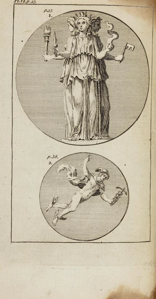 An illustration from A Guide To Classical Learning: Or, Polymetis Abridged: Containing, I. By Way of Introduction, the Characters of the Latin Poets and their Work ... II. An Inquiry concerning the Agreement between the Works of the Roman Poets and the Remains of the Antient Artists ... Being a Work absolutely necessary, not only for the Right Understanding of the Classics, but also for forming in Young Minds a True Taste for the Beauties of Poetry, Sculpture, and Painting, 1786, leaf 98