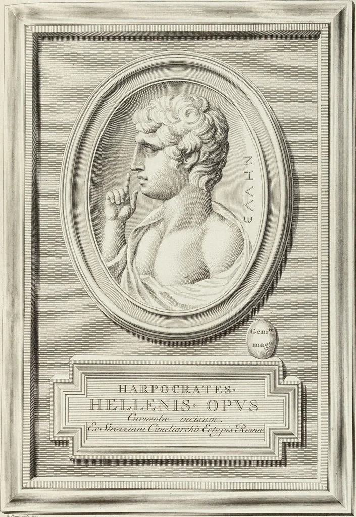 An illustration from Pierres Antiques Gravées, Sur Lesquelles Les Graveurs Ont Mis Leurs Noms: Dessinées & Gravées en Cuivre sur les Originaux ou d'après les Empreintes / Gemmæ Antiquæ Cælatæ, Scalptorum Nominibus Insignitæ. Ad ipsas Gemmas, aut Earum Ectypos Delineatæ & Aeri incisæ, 1724, leaf 161