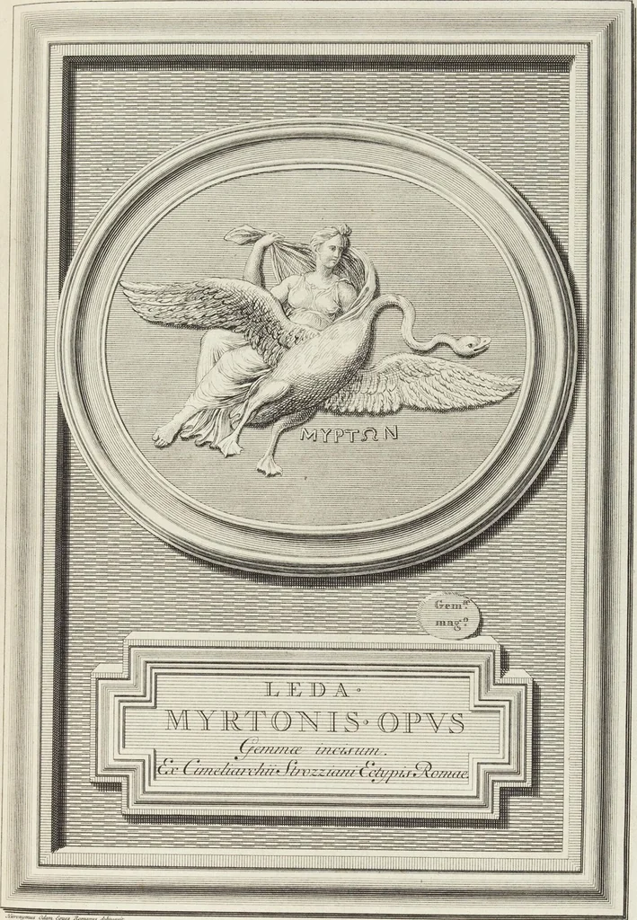 An illustration from Pierres Antiques Gravées, Sur Lesquelles Les Graveurs Ont Mis Leurs Noms: Dessinées & Gravées en Cuivre sur les Originaux ou d'après les Empreintes / Gemmæ Antiquæ Cælatæ, Scalptorum Nominibus Insignitæ. Ad ipsas Gemmas, aut Earum Ectypos Delineatæ & Aeri incisæ, 1724, leaf 181