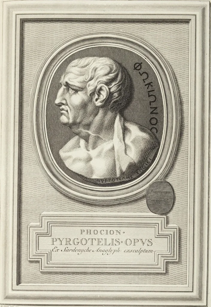 An illustration from Pierres Antiques Gravées, Sur Lesquelles Les Graveurs Ont Mis Leurs Noms: Dessinées & Gravées en Cuivre sur les Originaux ou d'après les Empreintes / Gemmæ Antiquæ Cælatæ, Scalptorum Nominibus Insignitæ. Ad ipsas Gemmas, aut Earum Ectypos Delineatæ & Aeri incisæ, 1724, leaf 227