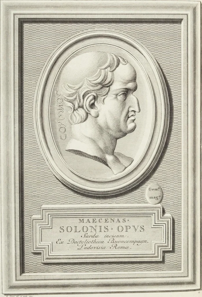 An illustration from Pierres Antiques Gravées, Sur Lesquelles Les Graveurs Ont Mis Leurs Noms: Dessinées & Gravées en Cuivre sur les Originaux ou d'après les Empreintes / Gemmæ Antiquæ Cælatæ, Scalptorum Nominibus Insignitæ. Ad ipsas Gemmas, aut Earum Ectypos Delineatæ & Aeri incisæ, 1724, leaf 244
