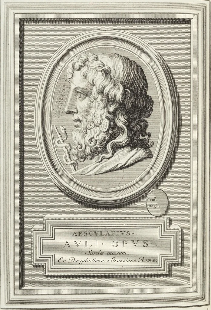 An illustration from Pierres Antiques Gravées, Sur Lesquelles Les Graveurs Ont Mis Leurs Noms: Dessinées & Gravées en Cuivre sur les Originaux ou d'après les Empreintes / Gemmæ Antiquæ Cælatæ, Scalptorum Nominibus Insignitæ. Ad ipsas Gemmas, aut Earum Ectypos Delineatæ & Aeri incisæ, 1724, leaf 94