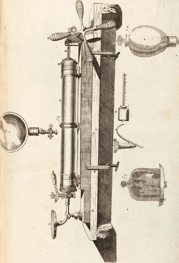 An illustration from (Dritter Theil): Neu-auffgerichtetes Rüst- und Zeughauß Der Natur: Worinnen Die so wundersame/ curiöse/ auch sehr nützliche Machinen und Instrumenten/ deren sich die heutige Naturkündiger in Erforschung der natürlichen Ursachen bedienen/ zu sehen und zu finden sind. Zum Vorschub aller derjenigen/ so der Lateinischen Sprach nicht mächtig sind/ und dennoch ihren Schöpffer in der Natur zu verehren suchen ..., 1714, leaf 11