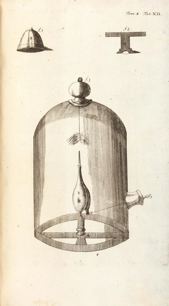 An illustration from (Dritter Theil): Neu-auffgerichtetes Rüst- und Zeughauß Der Natur: Worinnen Die so wundersame/ curiöse/ auch sehr nützliche Machinen und Instrumenten/ deren sich die heutige Naturkündiger in Erforschung der natürlichen Ursachen bedienen/ zu sehen und zu finden sind. Zum Vorschub aller derjenigen/ so der Lateinischen Sprach nicht mächtig sind/ und dennoch ihren Schöpffer in der Natur zu verehren suchen ..., 1714, leaf 31