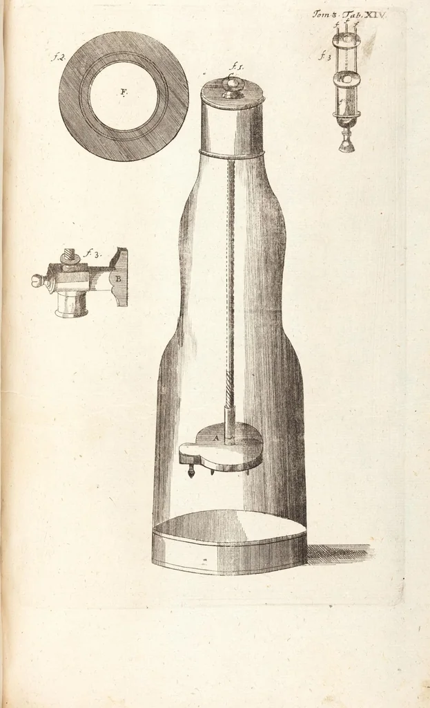 An illustration from (Dritter Theil): Neu-auffgerichtetes Rüst- und Zeughauß Der Natur: Worinnen Die so wundersame/ curiöse/ auch sehr nützliche Machinen und Instrumenten/ deren sich die heutige Naturkündiger in Erforschung der natürlichen Ursachen bedienen/ zu sehen und zu finden sind. Zum Vorschub aller derjenigen/ so der Lateinischen Sprach nicht mächtig sind/ und dennoch ihren Schöpffer in der Natur zu verehren suchen ..., 1714, leaf 35