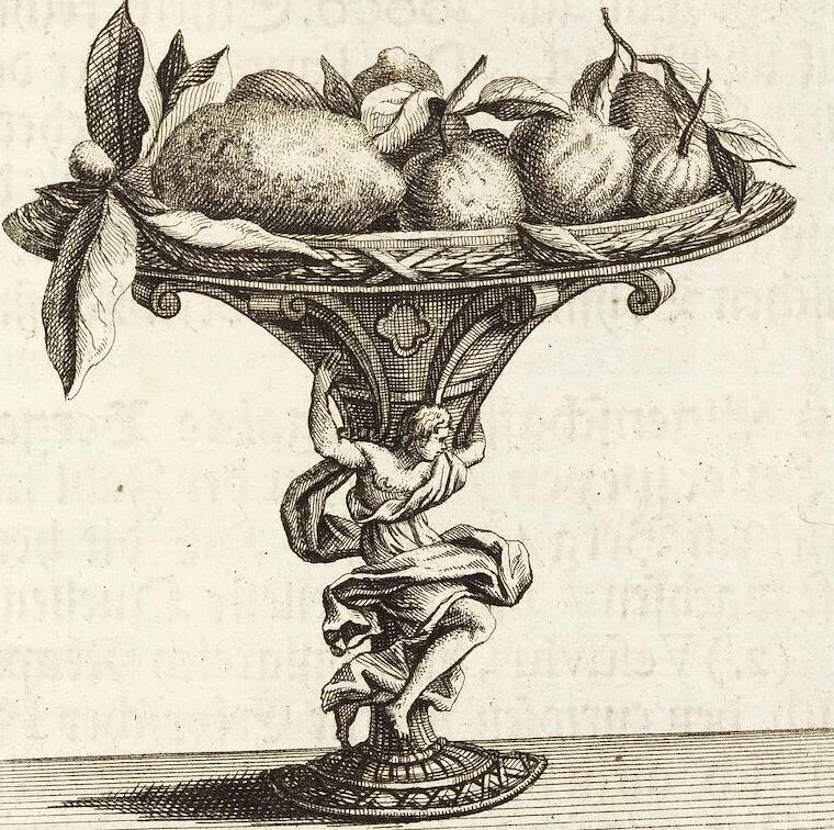 An illustration from Nürnbergische Hesperides, Oder Gründliche Beschreibung Der Edlen Citronat- Citronen- und Pomeranzen-Früchte: Wie solche in selbiger und benachbarten Gegend/ recht mögen eingesetzt/ gewartet/ erhalten und fortgebracht werden/ Samt Einer ausführlichen Erzehlung der meisten Sorten/ welche theils zu Nürnberg würcklich gewachsen/ theils von verschiedenen fremden Orten dahin gebracht worden, auf das accurateste in Kupffer gestochen/ in Vier Theile eingetheilet und mit nützlichen Anmerckungen erkläret, 1708, leaf 115