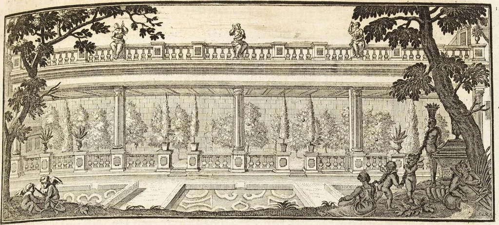An illustration from Nürnbergische Hesperides, Oder Gründliche Beschreibung Der Edlen Citronat- Citronen- und Pomeranzen-Früchte: Wie solche in selbiger und benachbarten Gegend/ recht mögen eingesetzt/ gewartet/ erhalten und fortgebracht werden/ Samt Einer ausführlichen Erzehlung der meisten Sorten/ welche theils zu Nürnberg würcklich gewachsen/ theils von verschiedenen fremden Orten dahin gebracht worden, auf das accurateste in Kupffer gestochen/ in Vier Theile eingetheilet und mit nützlichen Anmerckungen erkläret, 1708, leaf 27