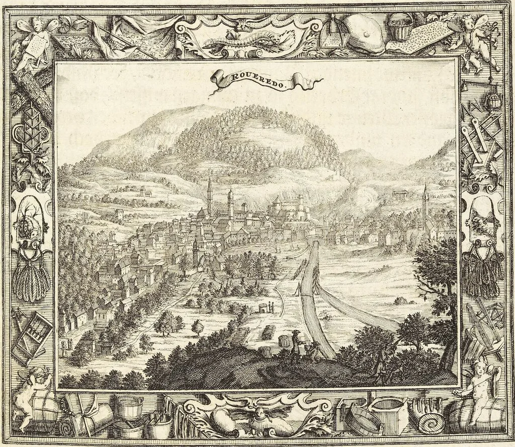 An illustration from Nürnbergische Hesperides, Oder Gründliche Beschreibung Der Edlen Citronat- Citronen- und Pomeranzen-Früchte: Wie solche in selbiger und benachbarten Gegend/ recht mögen eingesetzt/ gewartet/ erhalten und fortgebracht werden/ Samt Einer ausführlichen Erzehlung der meisten Sorten/ welche theils zu Nürnberg würcklich gewachsen/ theils von verschiedenen fremden Orten dahin gebracht worden, auf das accurateste in Kupffer gestochen/ in Vier Theile eingetheilet und mit nützlichen Anmerckungen erkläret, 1708, leaf 45