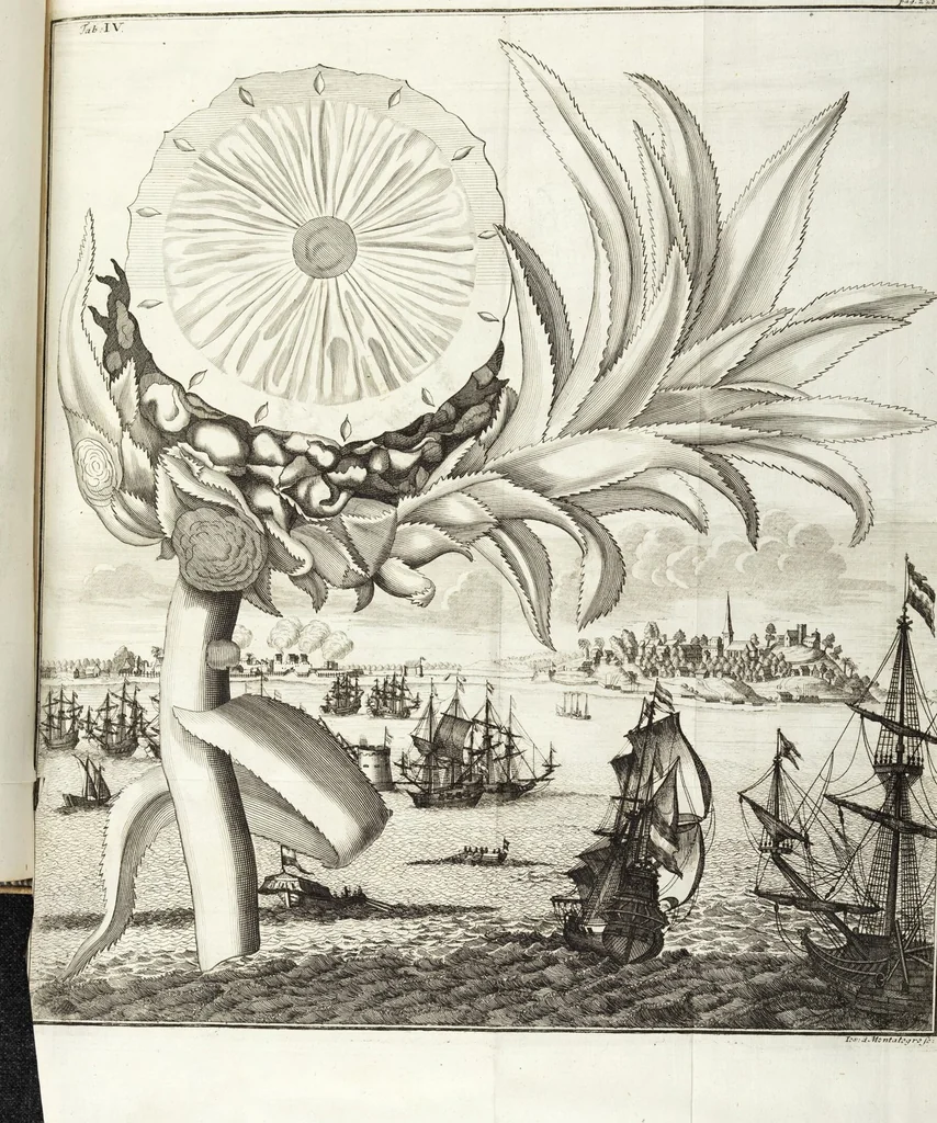 An illustration from Continvation der Nürnbergischen Hesperidvm, Oder: Fernere gründliche Beschreibung Der Edlen Citronat- Citronen- und Pomeranzen-Früchte: mit einem ausführlichen Bericht, wie solche am besten zu warten und zu erhalten seyn ; Worbei diejenigen Sorten, so theils zu Nürnberg gewachsen, theils von verschiedenen fremden Orten dahin gelanget, auf das accurateste in Kupffer gestochen und nachgezeichnet worden ; abermals in vier Theile eingetheilet, und mit gehörigen Anmerkungen erläutert, 1714, leaf 505